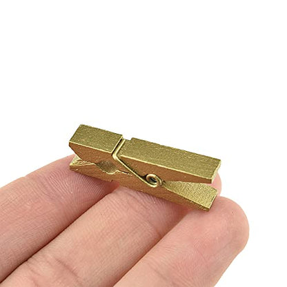 HAHIYO Gold Wooden Clothes Pins Clothespins Small Do NOT Fall Apart 1.38 inches Length 50 Pack Sturdy Strong Springs No Rust No Discoloration for Laundry Bathroom DIY Craft Photos Food Opened Bags - size: Gold 1.38 inches 50 Pack