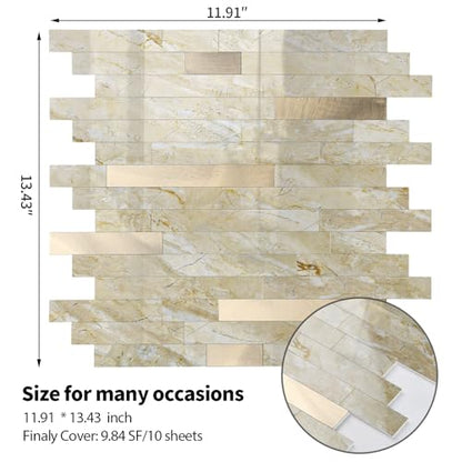 Yipscazo 2026 New Upgrade Peel and Stick Backsplash, Stick on Backsplash Tiles for Kitchen, Bathroom, Fireplace (10 Sheets, Polished Beige Yellow) - color: Polished Beige Yellow