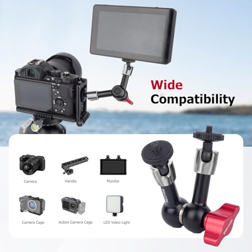 7" Cold Shoe Magic Arm with 360° Ball Joint & 1/4" Screw, Adjustable Stainless Steel Friction Arm for Camera Cage LED Light Microphone Monitor – DSLR Vlog Photography-87001 - size: 7" Magic Arm