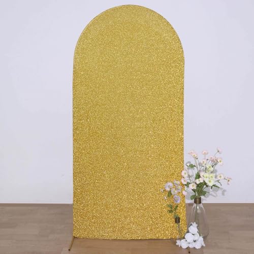 Efavormart 7ft Gold Chiara Arch Backdrop Cover, Metallic Spandex Double-Sided Arch Stand Cover, Wrinkle-Free for Wedding Ceremony - color: Gold, size: 7 FT