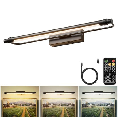 ZitoStory Battery Operated Picture Light for Wall with Remote,Dimmable Rechargeable LED Picture Lights Black Frame Wall Art Lamp for Bedroom, Living Room, Gallery 16 Inches - color: Black & 16 Inch