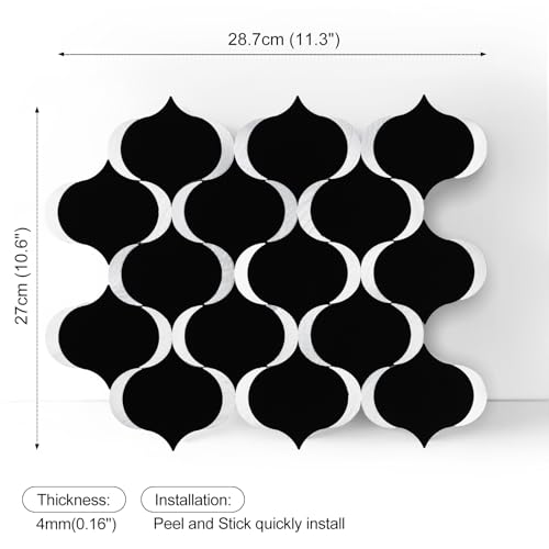 10 Sheet Arabesque Peel and Stick Backsplash Tile, Stick on Backsplash for Kitchen and Bathroom Wall, Glossy Black Look PVC Mixed Metal Aluminum - color: Glossy Black Mixed Metal Silver