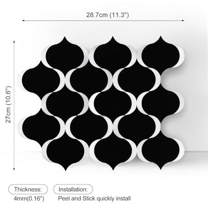 10 Sheet Arabesque Peel and Stick Backsplash Tile, Stick on Backsplash for Kitchen and Bathroom Wall, Glossy Black Look PVC Mixed Metal Aluminum - color: Glossy Black Mixed Metal Silver