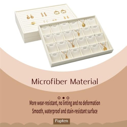 18 Slots Microfiber Necklace Bracelet Tray Jewelry Tray Necklace Bracelet Holder Organizer (White) - color: Beige, size: 18 Slot