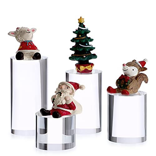 Hipiwe 4-Pack Acrylic Display Risers Figures Display Stand Holder Clear Cylinder Tabletop Jewelry Perfume Showcase Organizer for Geodes Rock Small Collectibles Display Blocks