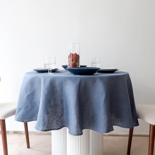 Simple&Opulence Textured Tablecloth 100% Linen Table Cloth, Kitchen Dinning Tabletop Decoration, for Outdoor and Indoor Use (Round Classic Blue, 60") - color: Classic Blue, size: 60" (Round)