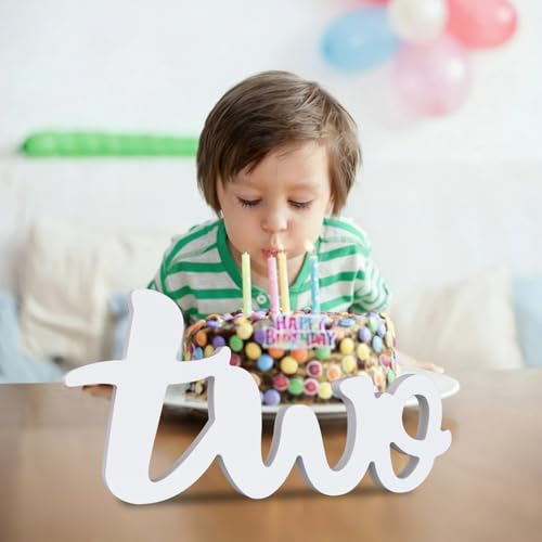 TONIFUL Two Wooden Sign Cutout Letter for 2nd Birthday Party Decorations Table Centerpieces for Second Birthday White Letter Wooden Photo Booth Props Party Decorations Supplies - style: Two