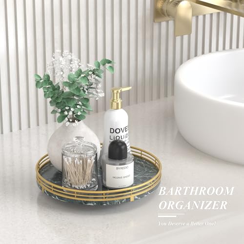 Green Marble Lazy Susan Turntable for Table Top – 10” Round Marble Tray Organizer for Dining Table, Kitchen Countertop & Bar, Luxury Stone Serving Tray with Gold Frame - color: Green & Gold, size: 10 inches