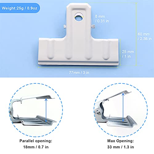 Coideal White Bull Clips Thickened - 10 Pack 3 Inch Long Large Metal Binder Paper Clips Clamps for Food Bags, Office & Home Kitchen (77 mm) - color: White
