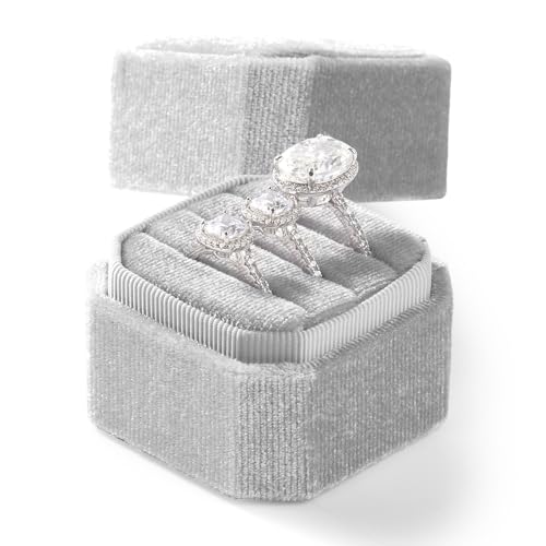 3 Slots Ring Box Velvet Ring Gift Box Wedding Day For Proposal, Engagement, Wedding, Mother's Day, Valentine's Day (Gray) - color: Grey