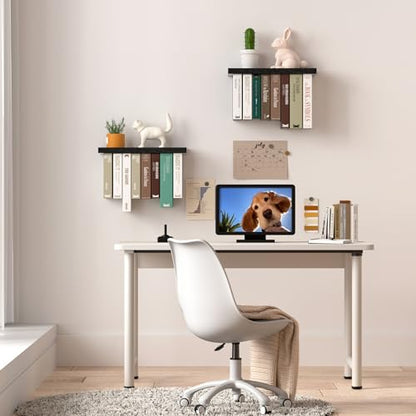 Tohiasen Floating Book Shelves for Wall Mounted Set of 2, Wood Hanging Bookshelf, Book Display Shelf for Wall, Unique Space Saving Book Shelf Wall Book Holder (Black) - color: Black