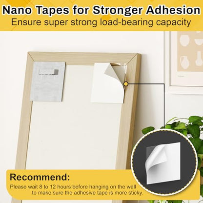6 Pack Self Adhesive Hangers with Strong Nano Tapes, 3.15" x 3.15" Adhesive Picture Hanger, Mirror Hanging Kit, Plate Hangers for Mirrors, Photo Frames, Paintings, Decorative Plates