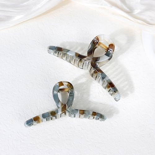 Large Butterfly Hair Claw Clips with Long Thick Hair Big 5.1" Ripple Clips Hair Accessories for Women Girls Gifts 2 Pcs - color: RippleBlueBrown-2
