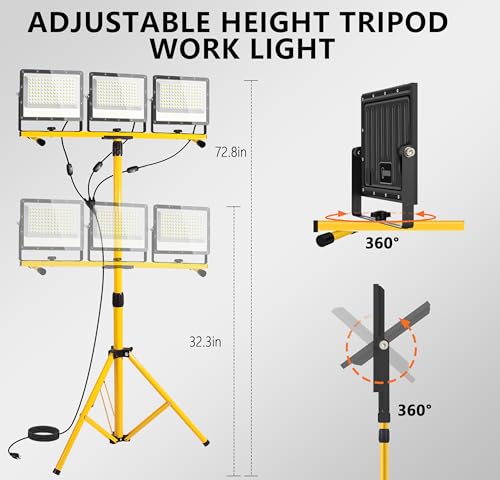 45000 Lumen LED Work Lights with Stand - 3 Head Portable Work Light on Stand - IP65 Waterproof Tripod Work Lights for Outdoor Indoor Job Site Workshop Garage Construction Site Lighting - size: 45000lumen
