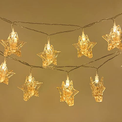YOLIGHT Stars Photo Clips String Light, 10ft LED Photo Wall Decor Lights with 20 Clips, Battery Operated Star Fairy Lights for Dorm Room Christmas Party Wedding Valentines Day Decoration - style: Shining Star