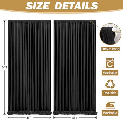 8ftx10ft Wrinkle Free Black Backdrop Curtain - 10 Feet Photography Backdrop Drapes, Silky Polyester Back Drop Cloth for Wedding Baby Shower Balloon Arch Background - color: Black, size: 8FTx10FT (W4'xH10', 2 Panels)