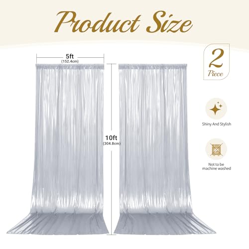 10x10ft Silver Backdrop Curtains Wedding Party Glitter Sequin Curtain Backdrop Photo Fabric Shimmer Drapes Backdrop Bridal Baby Shower Birthday Christmas Photoshoot Background 5x10FT, 2 Panels - color: Silver, size: 10ft X 10ft(2 Panels 5ft X 10ft)