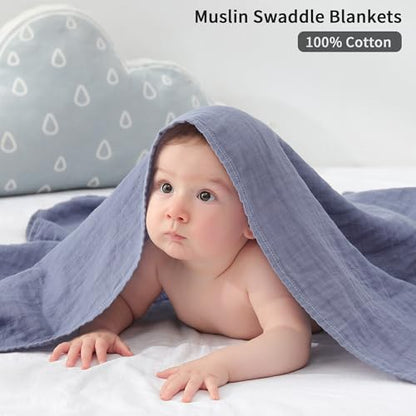 POMISO Muslin Swaddle Blankets for Boys & Girls, Newborn Receiving Blankets, 4 Pack Soft Breathable Baby Swaddles, Large 47x47 Inches, Grey Blue White Green - color: Grey Blue White Green