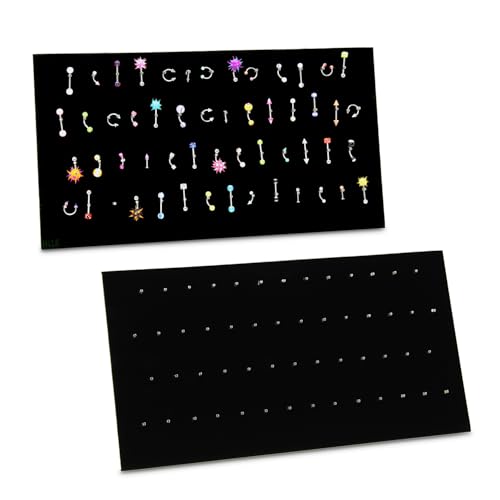MOOCA 54 Clip Pendant/Body Jewelry Showcase Display Pad with Built in Easel for Belly Button Rings, Tongue Rings and Industrial Barbell organizer, Black Velvet, 2 Pieces Set - color: Black Velvet