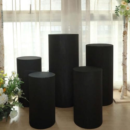 Efavormart Set Of 5 | Black Spandex Cylinder Plinth Display Box Stand Covers, Stretchable Pedestal Pillar Prop Covers - 160 GSM - color: Black, size: Spandex Cylinder Covers