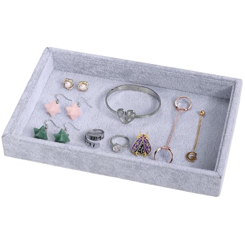 9" x 5.7" Velvet Jewelry Tray Jewelry Display Tray, Stackable Empty Plate Trays for Earrings Necklaces Bracelet Rings Display Showcase - Grey - color: Grey, size: Flat Tray 9"x5.7"