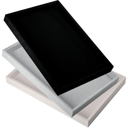 9" x 5.7" Velvet Jewelry Tray Jewelry Display Tray, Stackable Empty Plate Trays for Earrings Necklaces Bracelet Rings Display Showcase - Beige - color: Beige, size: Flat Tray 9"x5.7"