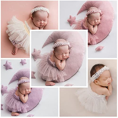 Newborn Baby Photography Props Outfits Girl Lace-Tulle Skirt Baby Girls Photo Prop Headdress for Newborn Girl Photoshoot - color: Dusty Pink