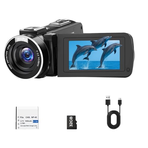 Camcorder Video Camera 2.7K 48MP - Vlogging Camera for YouTube with Fill Light, 18X Digital Zoom, 3" 270° Flip Screen, Webcam, Anti-Shake - Digital Cameras with 32GB Card & Battery for Beginners - color: light black