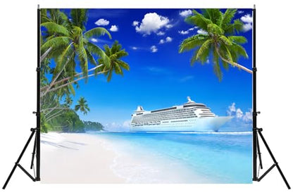 Luxury Cruise Ship Backdrop Tropical Ocean Beach Photography Backgrounds Island Palm Trees Summer Travel Hawaiian Luau Party Decor Photo Booth Props 6x4ft - size: 6X4FT