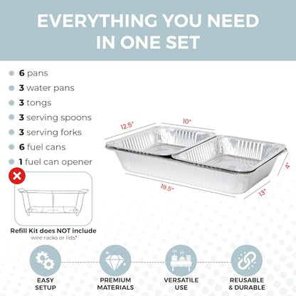 Alpha Living Large Full Size Refill Kit Disposable Chafing Buffet with - Utensils, Fuel Cans Only – Premium Chafing Dish Set for Events, Parties, Catering - size: Refill Kit (No Rack)
