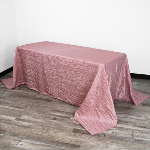 YOUR CHAIR COVERS - 90 x 132 inch Rectangular Crinkle Taffeta Tablecloth - Dusty Rose, Rectangle Table Linens for 6 ft Rectangular Tables, Wedding Crushed Table Cloth - color: Dusty Rose, size: 132" x 90" (Rectangular)