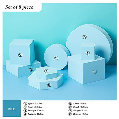 8 in 1 Foam Photography Prop Set for Product Display, Accessories, Jewellery, Cosmetics, Model, Perfumein and Trinkets on Perfect of Showing (Blue) - color: Blue