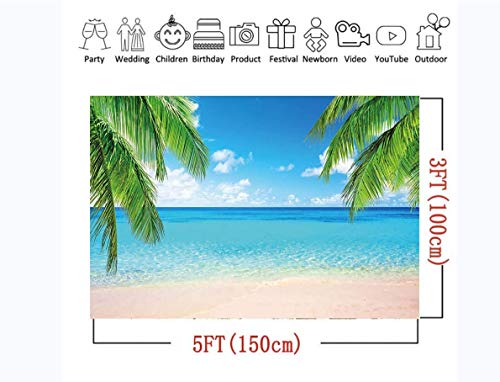 Summer Tropical Beach Photography Backdrops Seaside Island Palm Trees Photo Blue Sky White Clouds Background for Hawaii Pool Party Luau Theme Party Decoration Studio Props Banner 5x3ft - size: 5x3 Ft