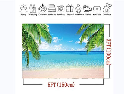 Summer Tropical Beach Photography Backdrops Seaside Island Palm Trees Photo Blue Sky White Clouds Background for Hawaii Pool Party Luau Theme Party Decoration Studio Props Banner 5x3ft - size: 5x3 Ft