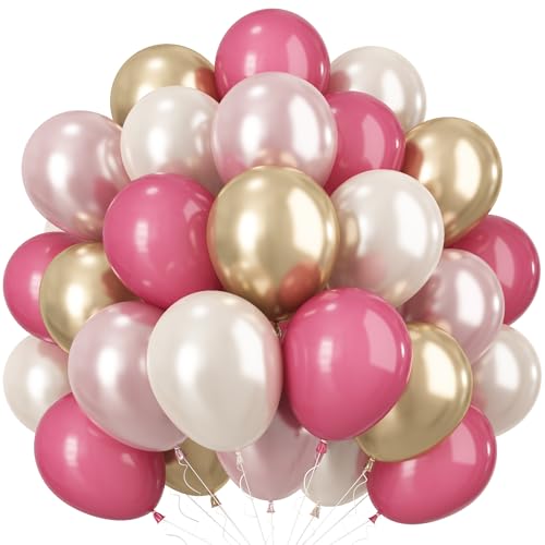 Double Stuffed Rose Balloon, 50 Packs 12 Inch Pearl Pale Pink Pearl White Balloon and Metallic Gold Balloons for Bridal Baby Shower Women Girls Birthday Wedding Party Decorations - color: Rose Pink White