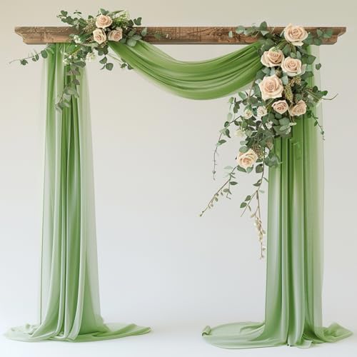 Wokceer Wedding Arch Draping 28.7" x 20FT Sage Green Sheer Fabric Backdrop for Ceremony, Birthday Party, Bridal Shower Decoration - color: Sage Green, size: 1 Panel