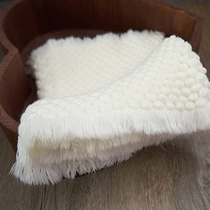 Zeroest Baby Photography Props Basket Braid Wool Wrap Newborn Photo Shoot Baskets Filler Posing Stuffer Background Blanket (White) - color: White