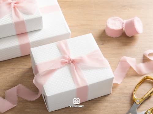 Vitalizart Blush Pink Chiffon Silk Ribbon 1" x 21 Yd Fringe Fabric Package (3 Rolls * 7 Yd) for Wedding Invitations Bridal Bouquets Decorations Gifts Wrapping & Bow Making Light Pink - color: Blush Pink