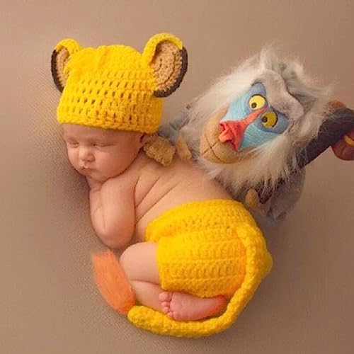 Newborn Baby Photo Shoot Props Girl Boy Crochet Knit Hat Costume Stripe Hat Pants Overalls Photography Props - color: Yellow