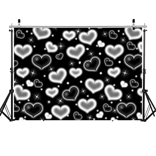 7x5ft Black Heart Backdrop 90s Backdrops for Photoshoot Valentines Decor Banner Birthday Props X-14 - color: Black, size: 7x5ft