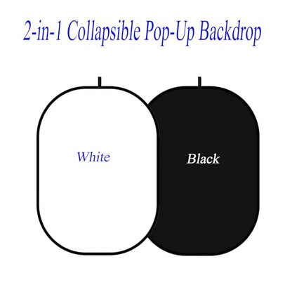 3.3x5ft/1x1.5m Chromakey Black White Backdrop with 6.23ft Stand, 2-in-1 Black Screen White Screen Collapsible Reversible Pop-Up Background Panel for Photography, Live Streaming, Video Shooting - color: Black/White