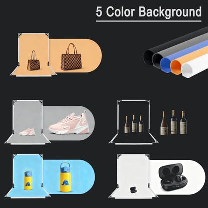 Photo Backdrop Stand 2x4ft L-Shaped,Portable Product Photography Background with 5 Color Backdrops for Small Studio, E-Commerce Product Shooting, Jewelry & Craft Photography