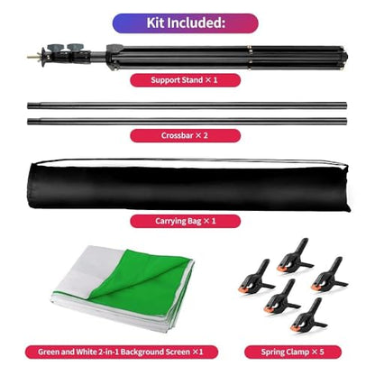 2-in-1 White Backdrop Green Screen Backdrop Stand Kit, 5x6.5 ft Greenscreen Background with Stand for Streaming, Zoom, Photography, Video with Clips & Carrying Bag - color: Green White, size: 5x6.5ft