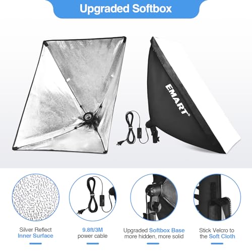 EMART Softbox Photography Lighting Kit, 20"x28" Professional Softbox Lighting Kit with 6500K LED Bulbs, Studio Lights for Photography, Video Recording, Live Streaming, Portraits Shooting, Podcast