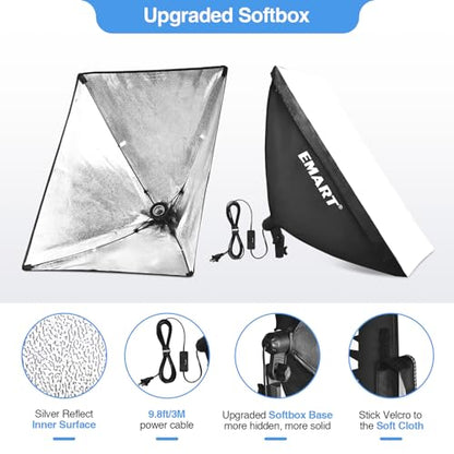 EMART Softbox Photography Lighting Kit, 20"x28" Professional Softbox Lighting Kit with 6500K LED Bulbs, Studio Lights for Photography, Video Recording, Live Streaming, Portraits Shooting, Podcast