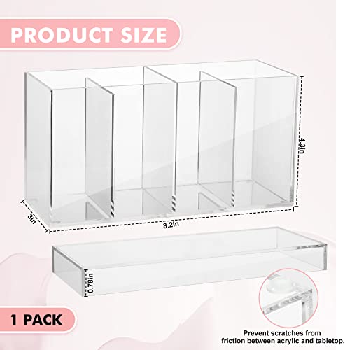 1 Pack 4 Compartment Acrylic Makeup Organizer with Lid Lash Cart Organizer for Lash Techs Bathroom Storage with 4 Tray Eyelash Mascara Brushes Supplies Brush Holder for Cosmetics or Office Supplies