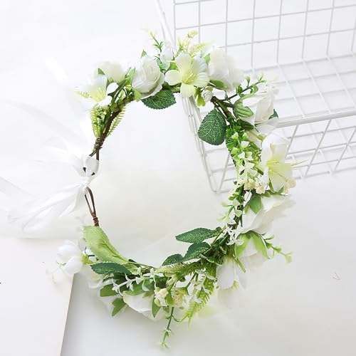 Bridal Flower Crown Flower Garland Headband Floral Halo Floral Crown Wedding Party Cosplay Halloween Costume - color: white