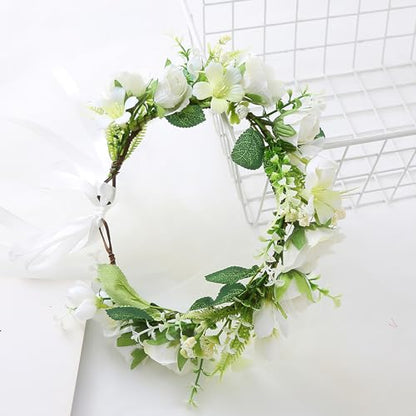 Bridal Flower Crown Flower Garland Headband Floral Halo Floral Crown Wedding Party Cosplay Halloween Costume - color: white