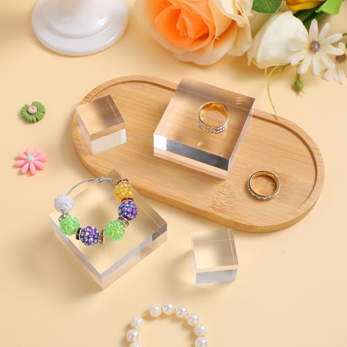 DIVINA VITAE 16 Pcs Acrylic Blocks for Display Acrylic Cubes Clear Base Stand Square Display Block Polished Jewelry Stand Ring Showcase Holder Base(2 x 2 x 1 Inch, 1 x 1 x 1 Inch)