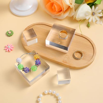 DIVINA VITAE 16 Pcs Acrylic Blocks for Display Acrylic Cubes Clear Base Stand Square Display Block Polished Jewelry Stand Ring Showcase Holder Base(2 x 2 x 1 Inch, 1 x 1 x 1 Inch)